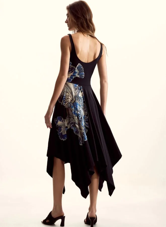 Desigual black with blue and white floral print Dress Designed By mr. christian lacroix for Women | Best Price UAE